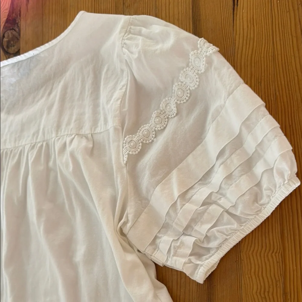 JCrew White Lace Yoke puffy Short Sleeve Women's Top - Picture 6 of 7